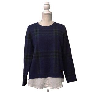Anne Klein Faux Layered Navy Green Plaid Sweater Women’s Medium